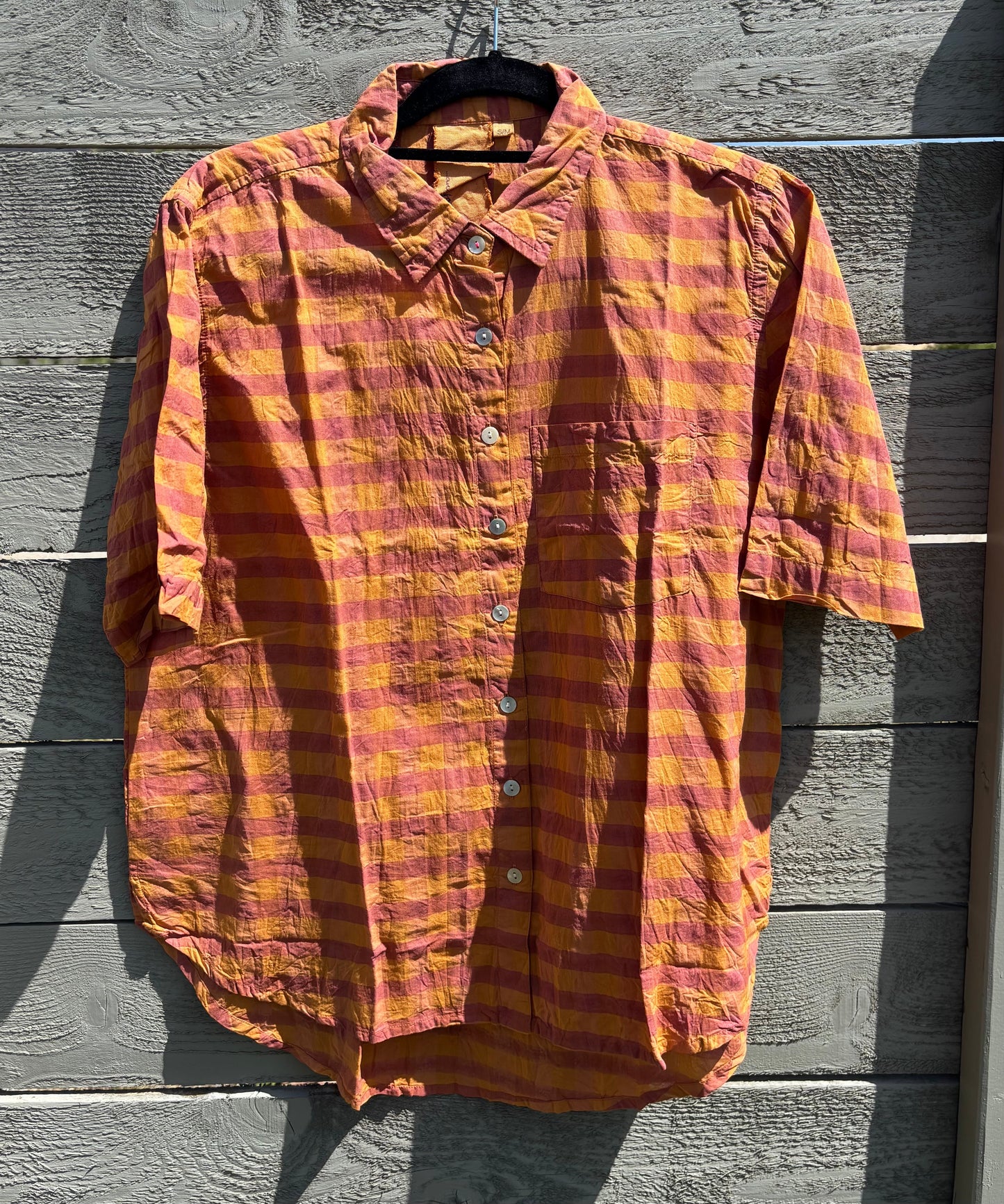Good Boyfriend Short Sleeve Shirt - Gingham Picnic Overdye Fawn