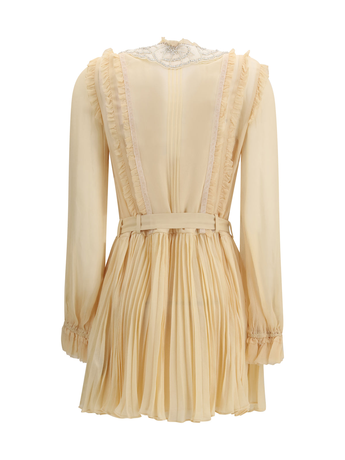 Dress Pleated Georgette Mini Tan