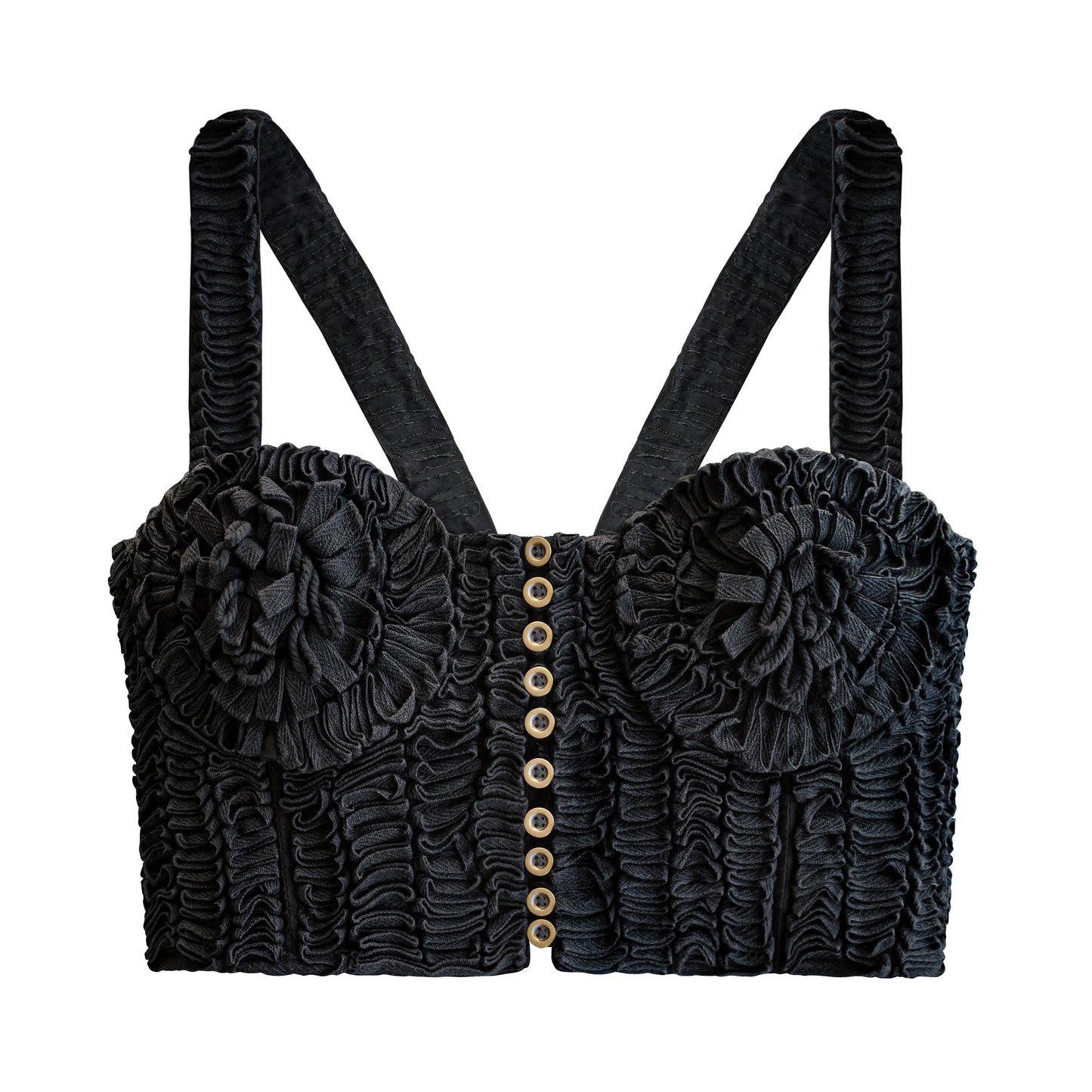 MARIGOLD Hand-Embroidered Ribbon Bustier Top in Black