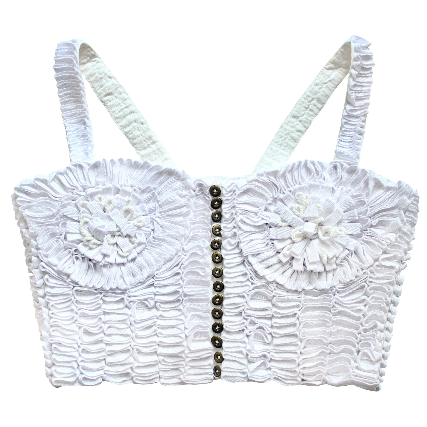 MARIGOLD Hand-Embroidered Ribbon Bustier Top in White