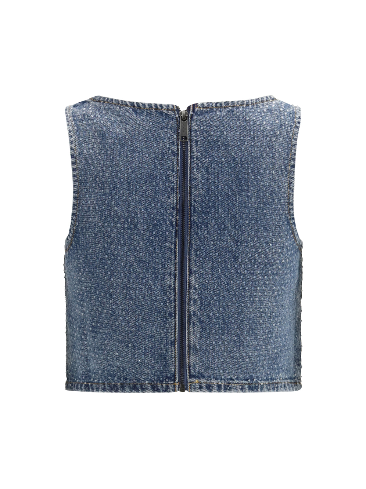 Crop Top Rhinestone Denim Blue