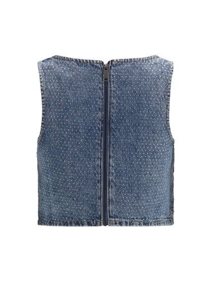 Crop Top Rhinestone Denim Blue