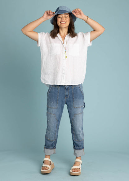 Good Boyfriend Linen Short Sleeve Shirt - Creme White