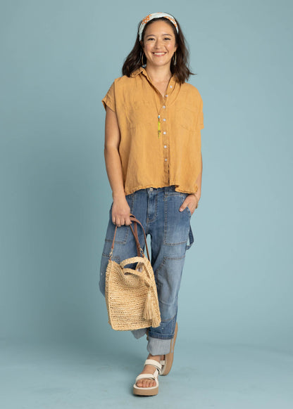 Good Boyfriend Linen Short Sleeve Shirt - Baked Clay