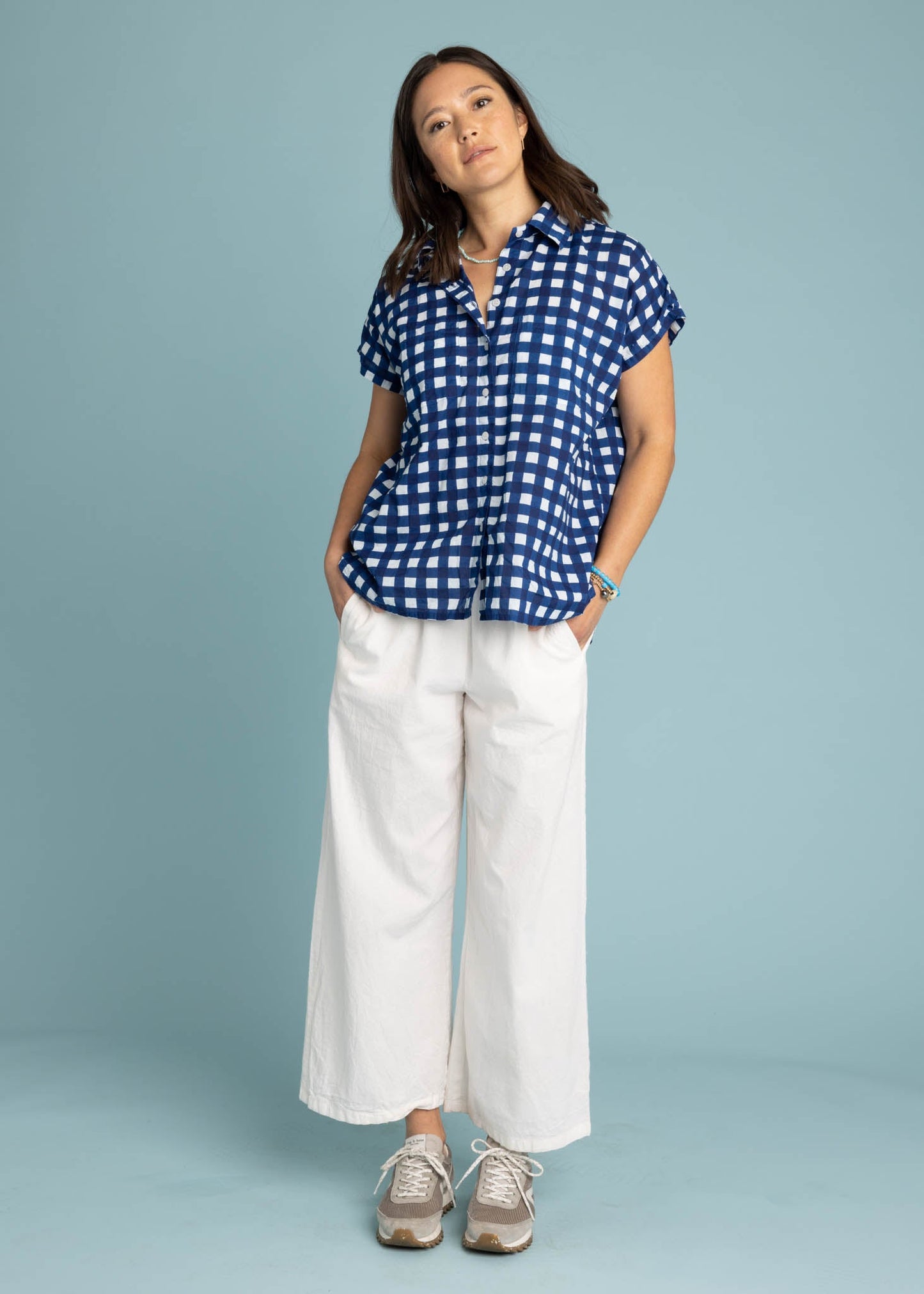 Good Boyfriend Short Sleeve Shirt  Gingham Picnic - Coastal Blue
