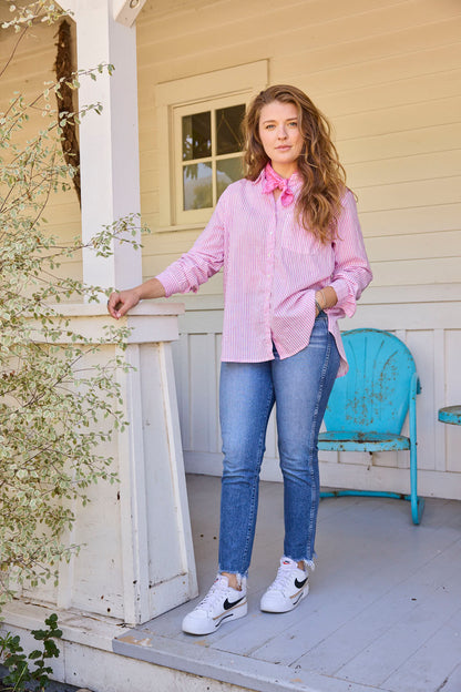 Good Boyfriend Shirt - Menswear Stripe Dahlia