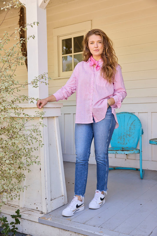 Good Boyfriend Shirt - Menswear Stripe Dahlia