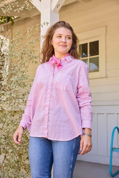 Good Boyfriend Shirt - Menswear Stripe Dahlia