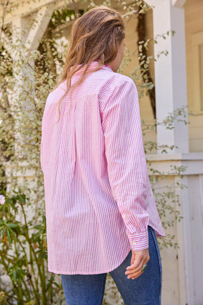 Good Boyfriend Shirt - Menswear Stripe Dahlia