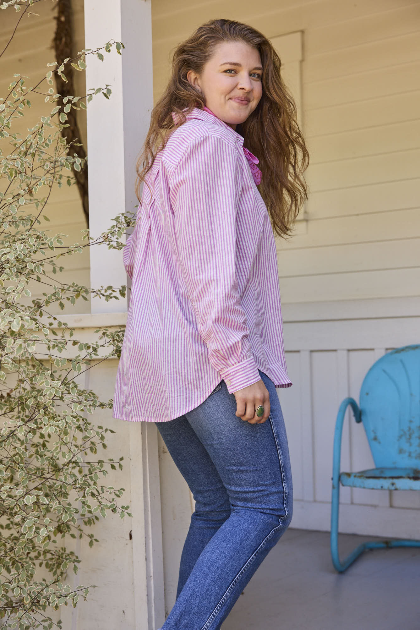 Good Boyfriend Shirt - Menswear Stripe Dahlia