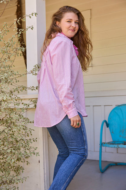 Good Boyfriend Shirt - Menswear Stripe Dahlia