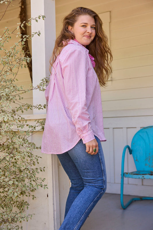 Good Boyfriend Shirt - Menswear Stripe Dahlia