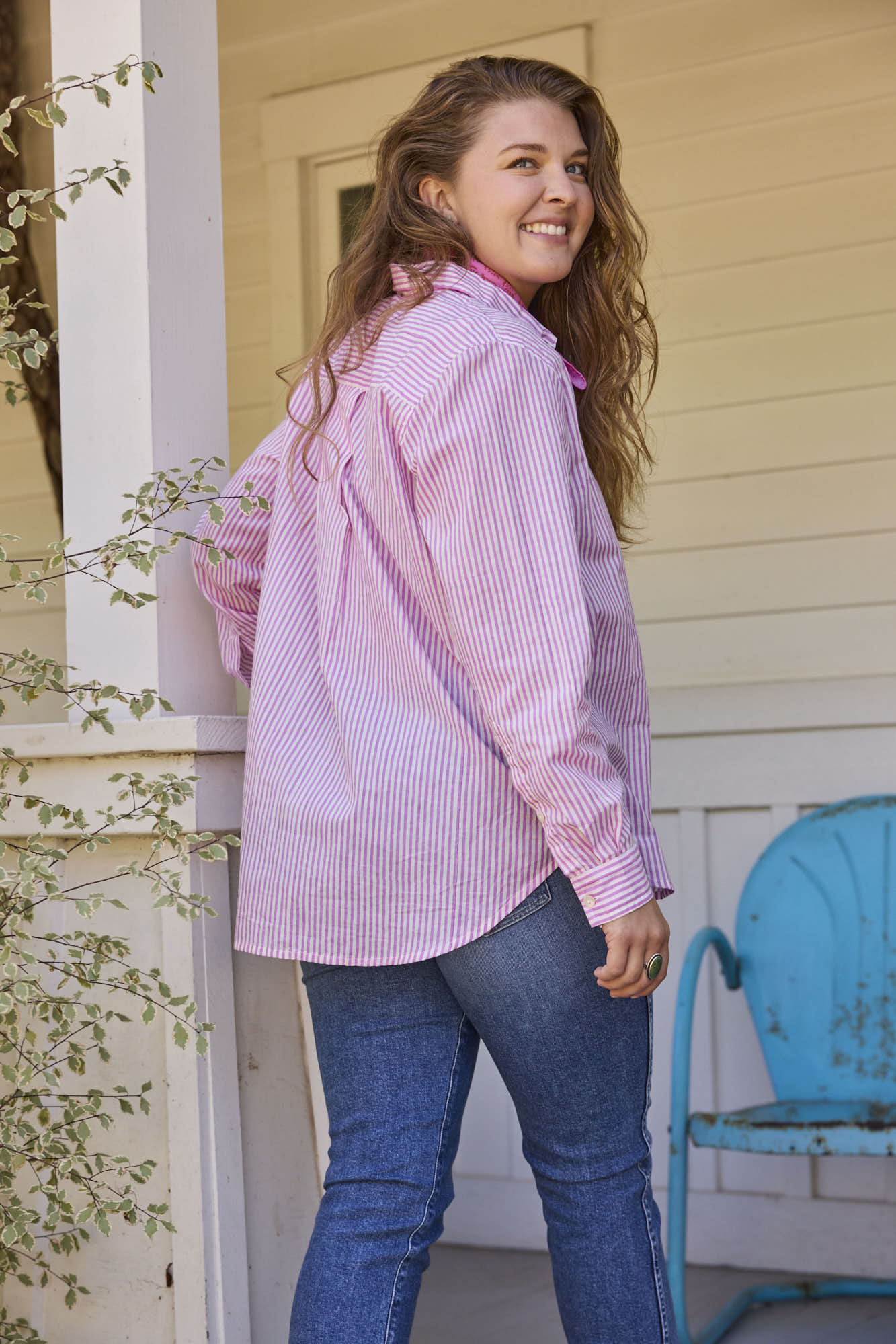 Good Boyfriend Shirt - Menswear Stripe Dahlia