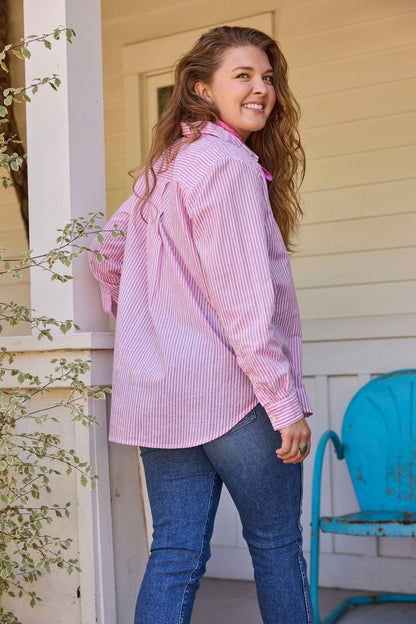 Good Boyfriend Shirt - Menswear Stripe Dahlia