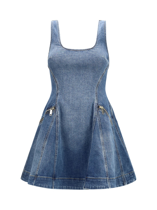 Mini Dress Denim Flared Blue