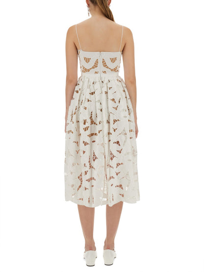 Embroidered Midi Dress With Bow
