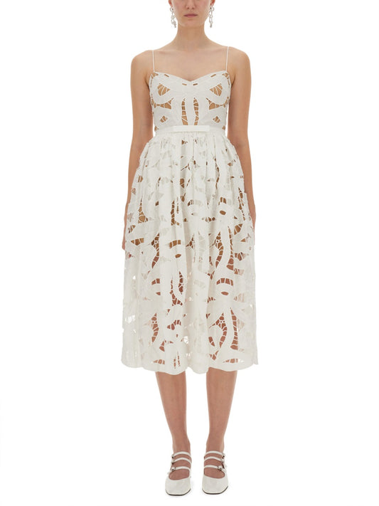 Embroidered Midi Dress With Bow