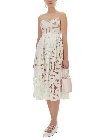 Embroidered Midi Dress With Bow