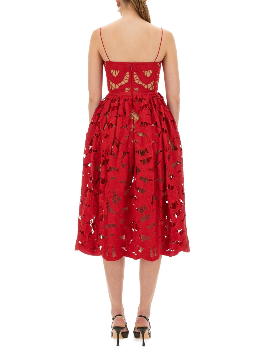 Embroidered Midi Dress With Bow