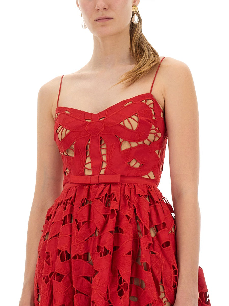 Embroidered Midi Dress With Bow