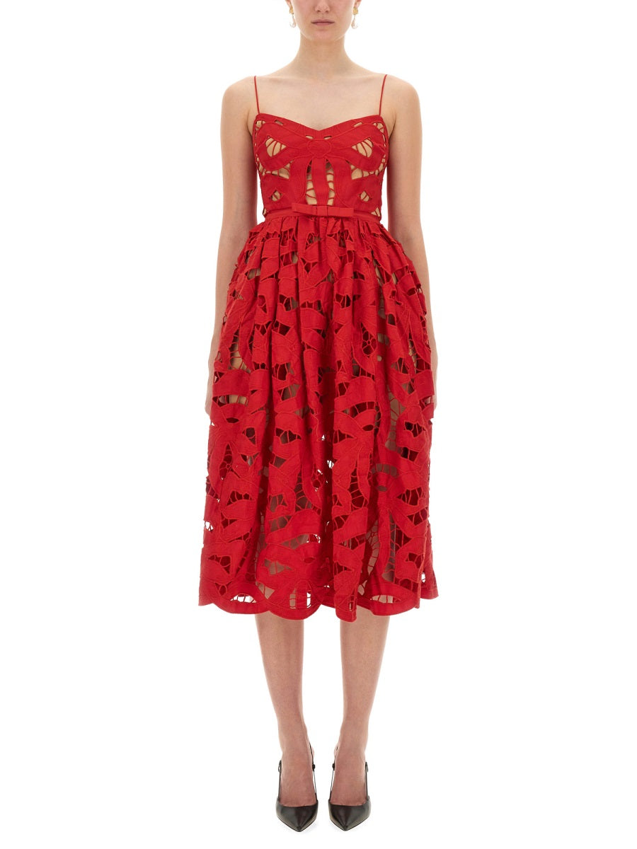 Embroidered Midi Dress With Bow