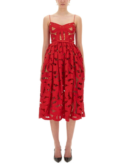 Embroidered Midi Dress With Bow