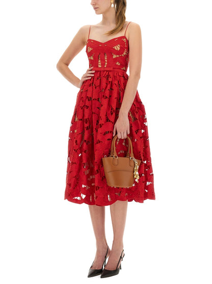 Embroidered Midi Dress With Bow
