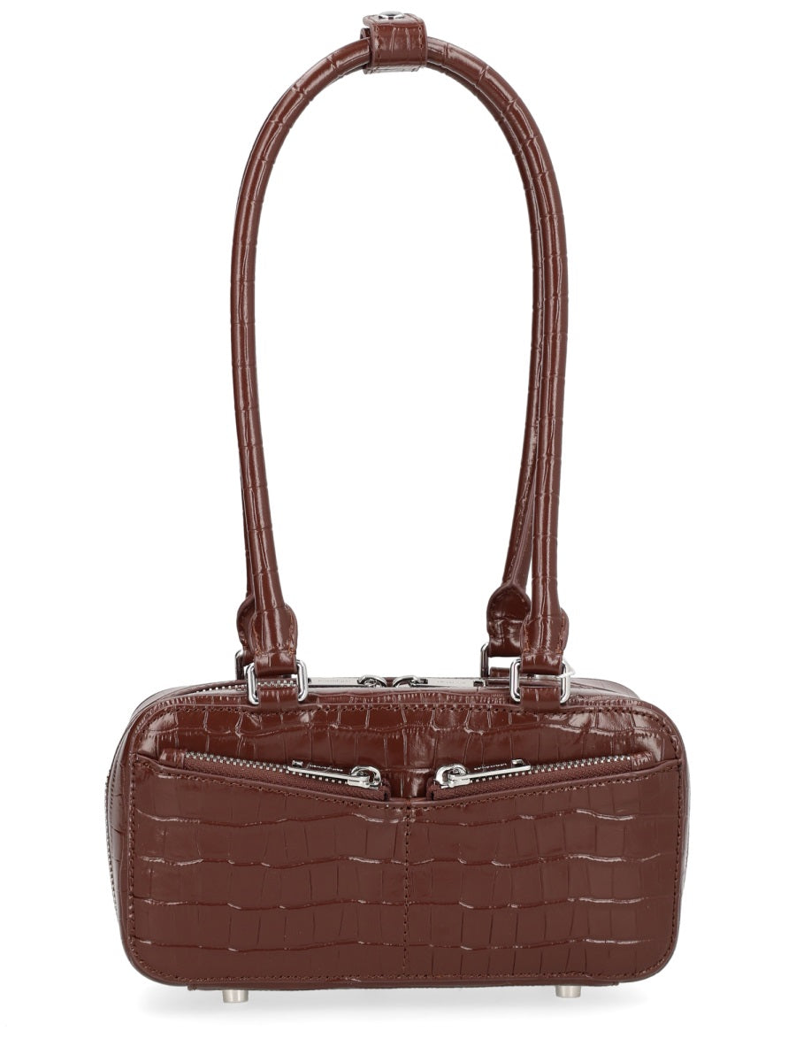 Shoulder Bag Crocodile Effect Brown