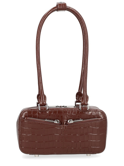 Shoulder Bag Crocodile Effect Brown