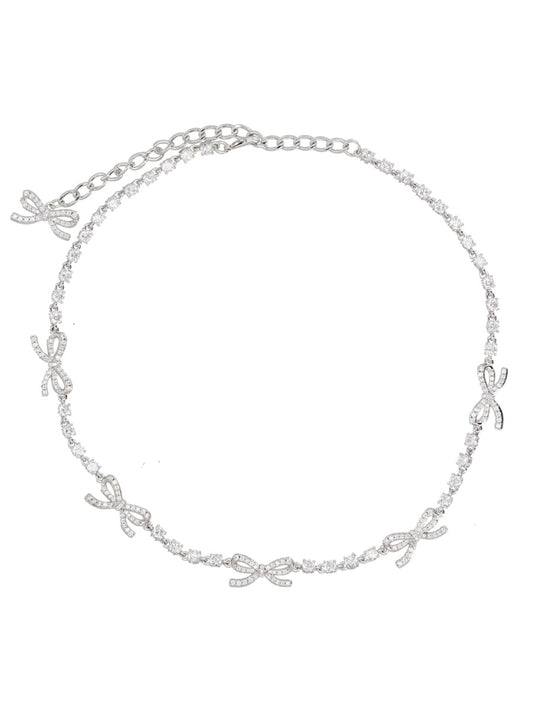 Necklace Crystal Bow Silver