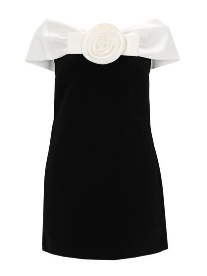 Mini Dress With Flower Detail Black
