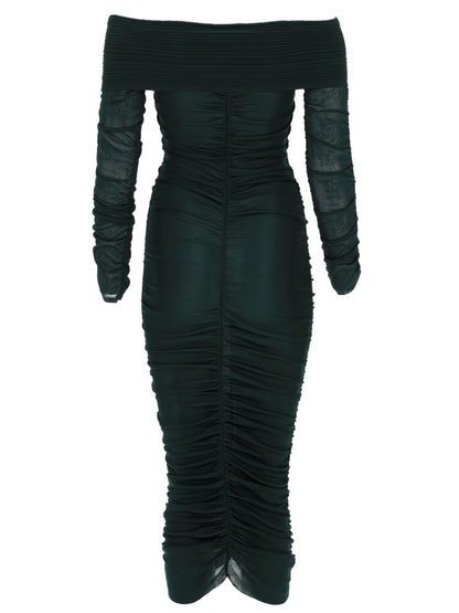 Midi Dress Gathered Viscose Green