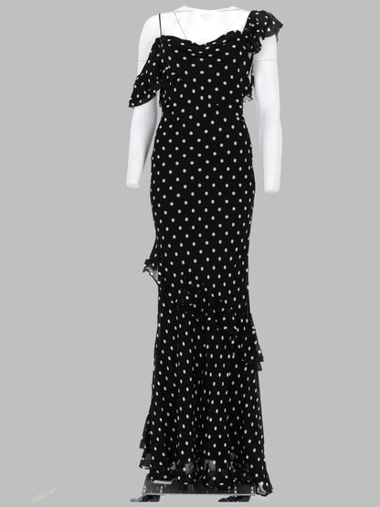 Long Georgette Polka-Dot Dress