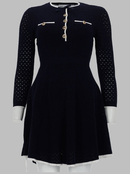 Knit Mini Dress With Bow (Blue)
