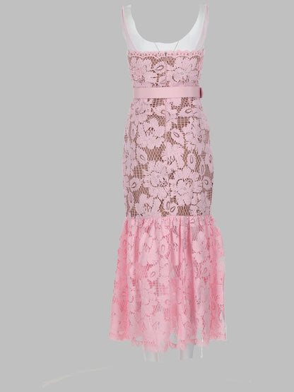 Midi Crochet Dress Pink