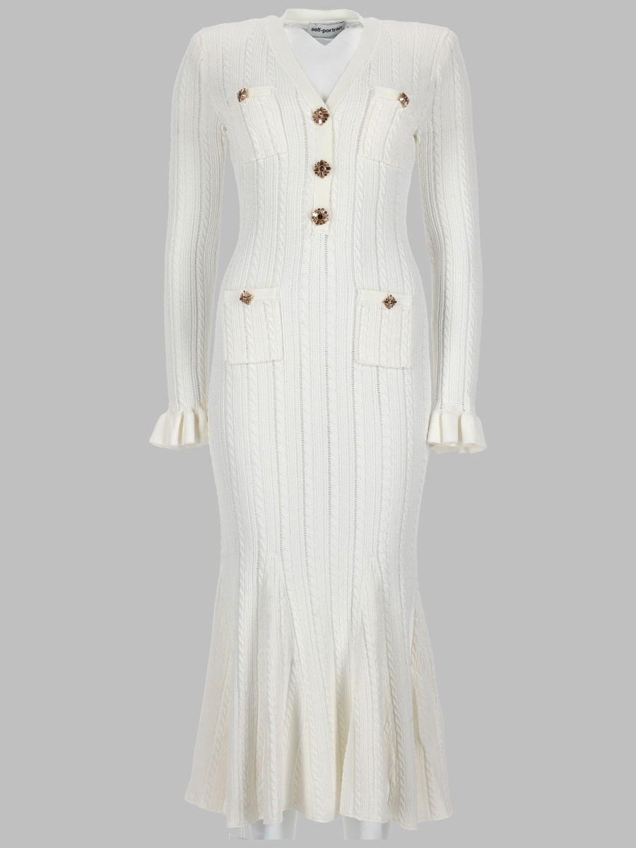 Midi Dress Pointelle Knit White