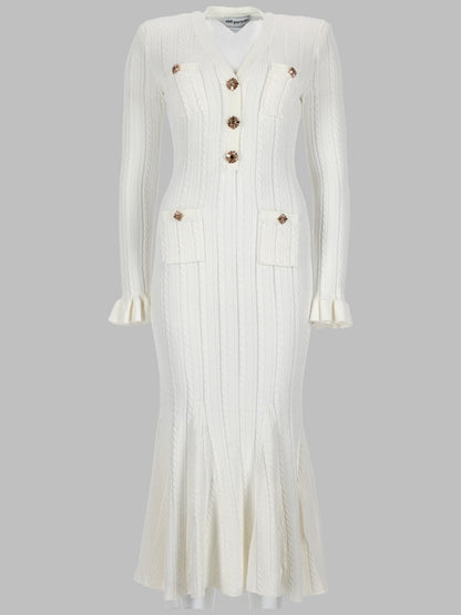 Midi Dress Pointelle Knit White