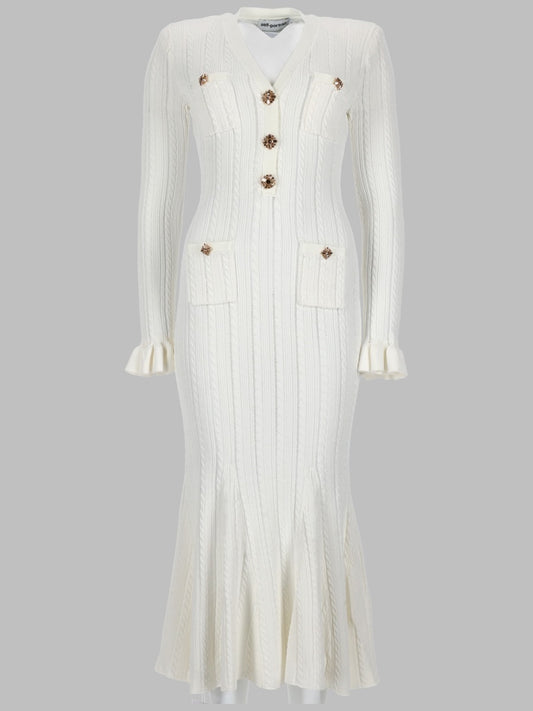 Midi Dress Pointelle Knit White
