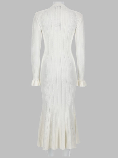 Midi Dress Pointelle Knit White