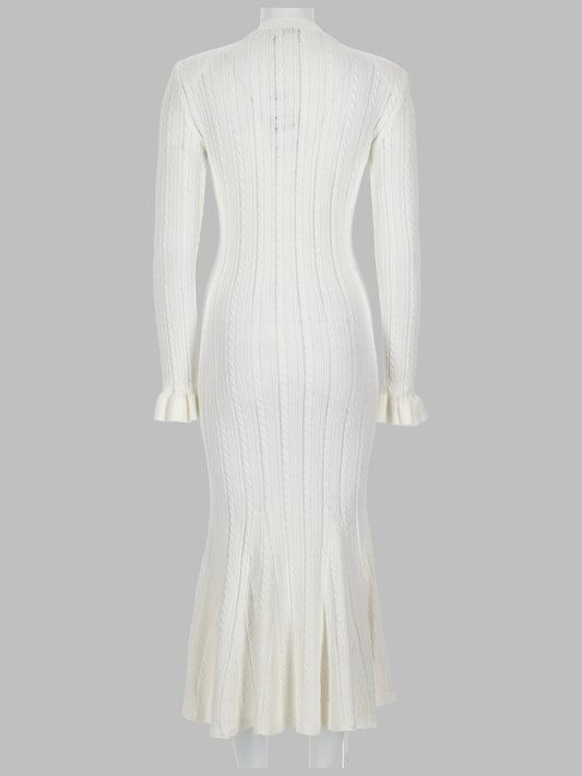 Midi Dress Pointelle Knit White