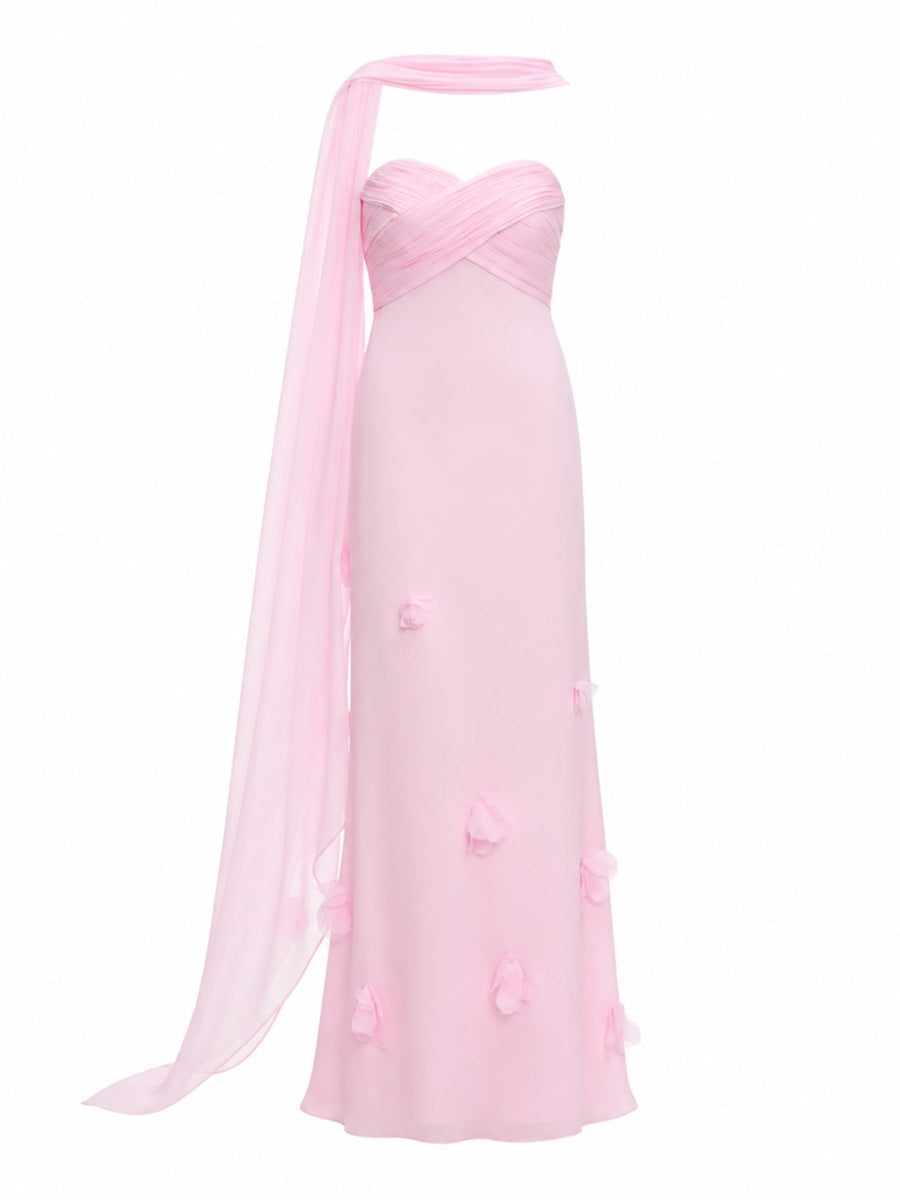 Dress With Scarf Georgette Pink