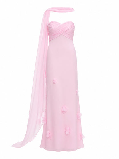 Dress With Scarf Georgette Pink