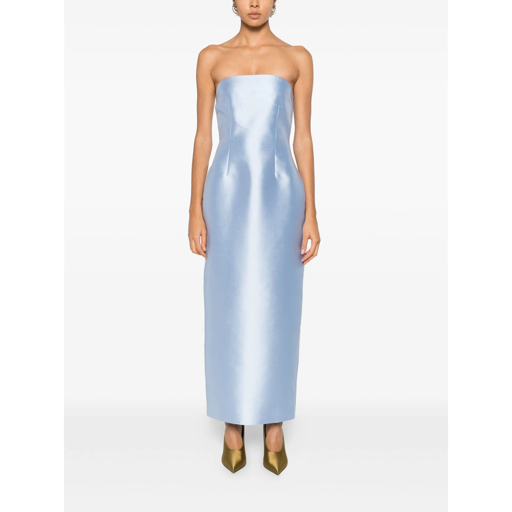 Ice Blue Strapless Dress With Rear Slit