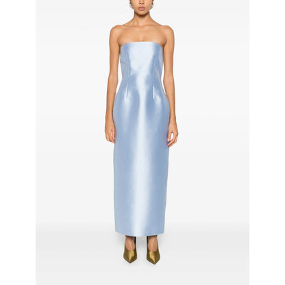Ice Blue Strapless Dress With Rear Slit