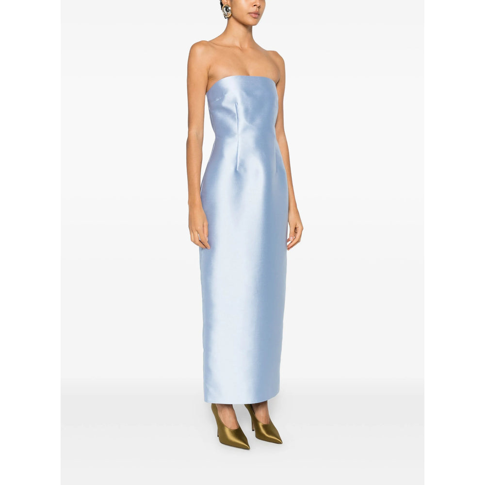 Ice Blue Strapless Dress With Rear Slit