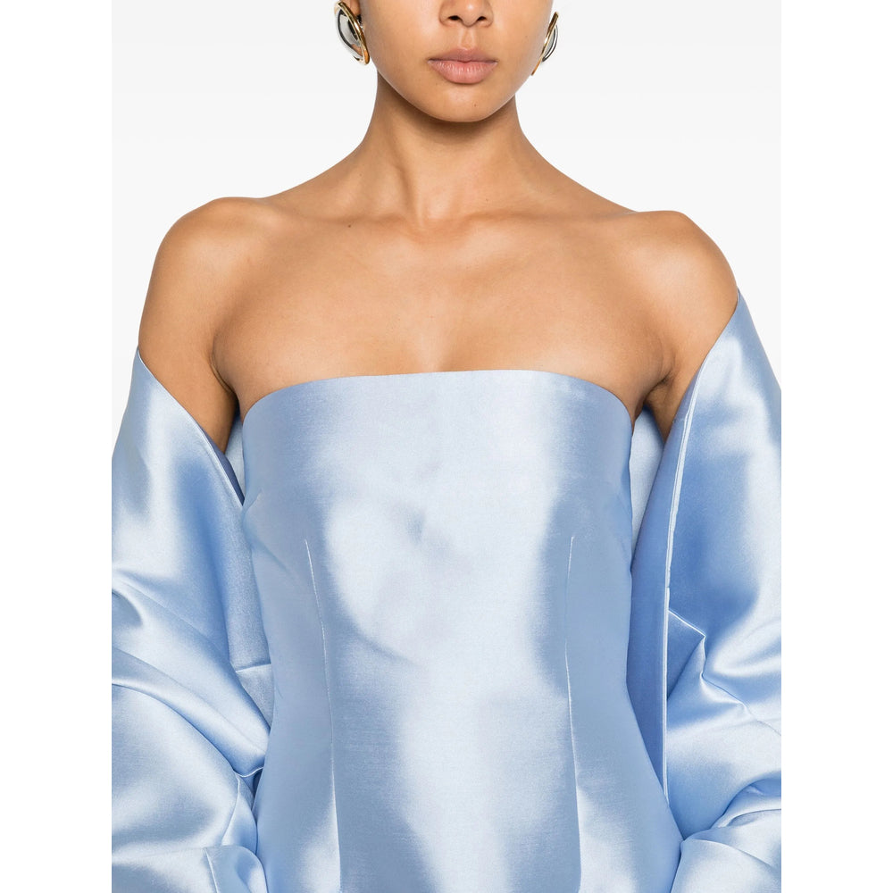 Ice Blue Strapless Dress With Rear Slit