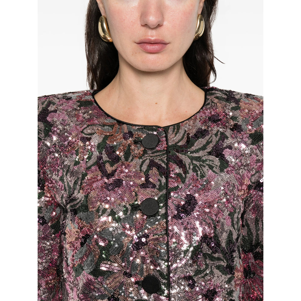 Floral Pattern Sequin Embellished Outerwear