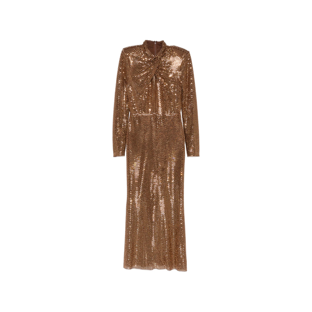 Evening Dress With Rhinestone Twist — Brown