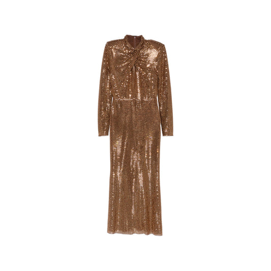 Evening Dress With Rhinestone Twist — Brown