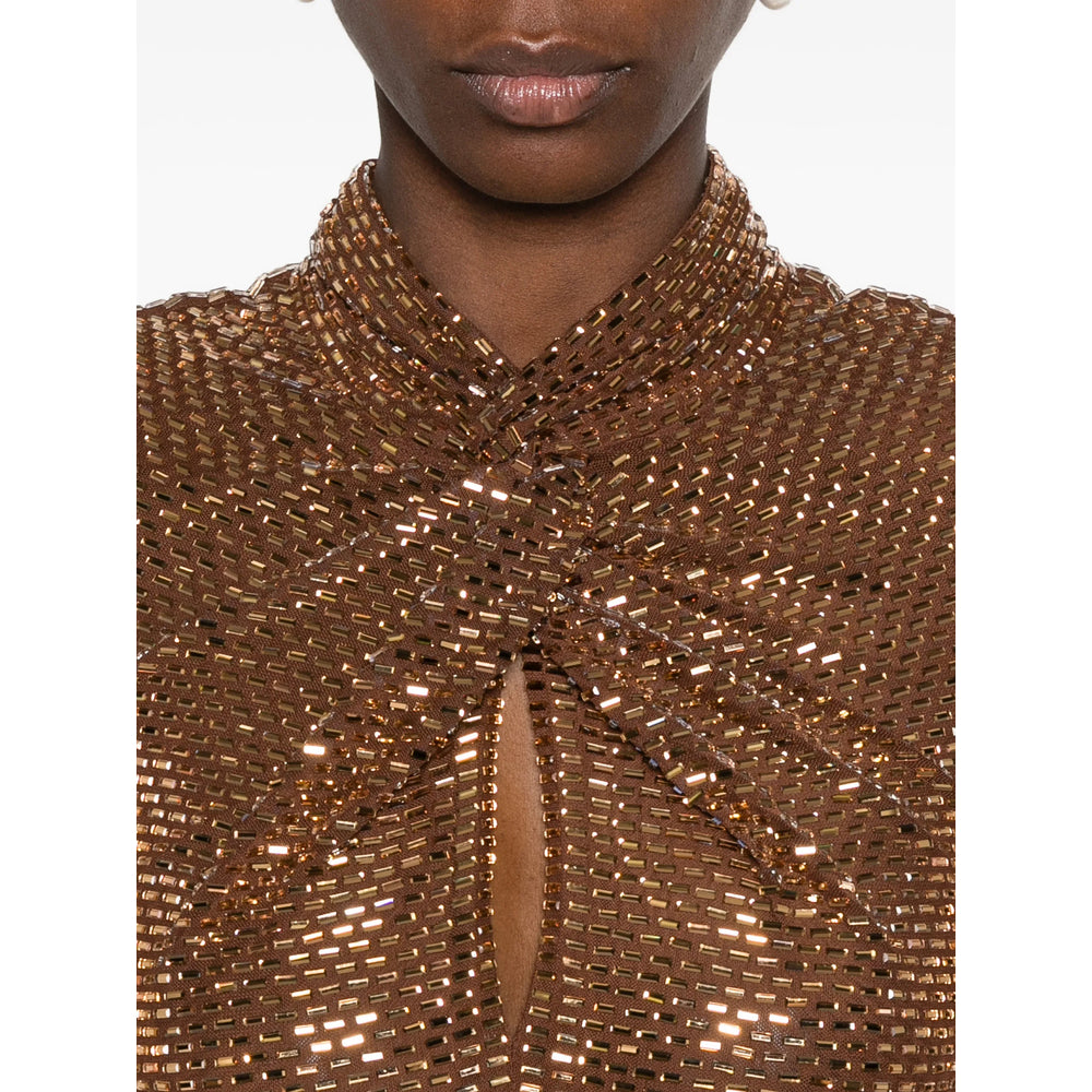 Evening Dress With Rhinestone Twist — Brown